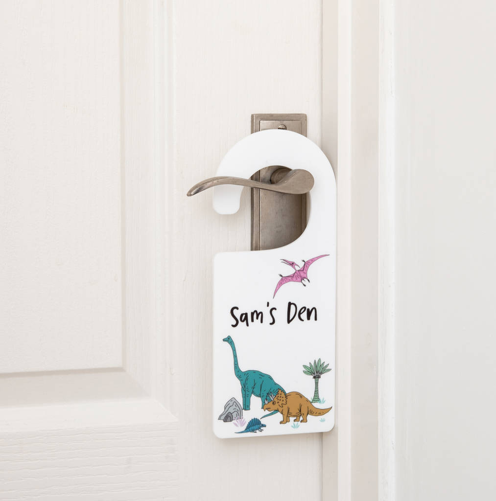Personalised Boy's Dinosaur Den Hanging Bedroom Sign, 1 of 2