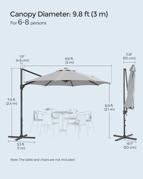 Garden Parasol Umbrella Three Meter Outdoor 360° Swivel, 12 of 12