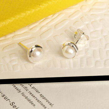 Pearl Stud Earrings In Silver Or Gold Vermeil Plated, 2 of 5