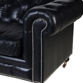 Black Leather Three Seater Chesterfield Sofa, 2 of 3