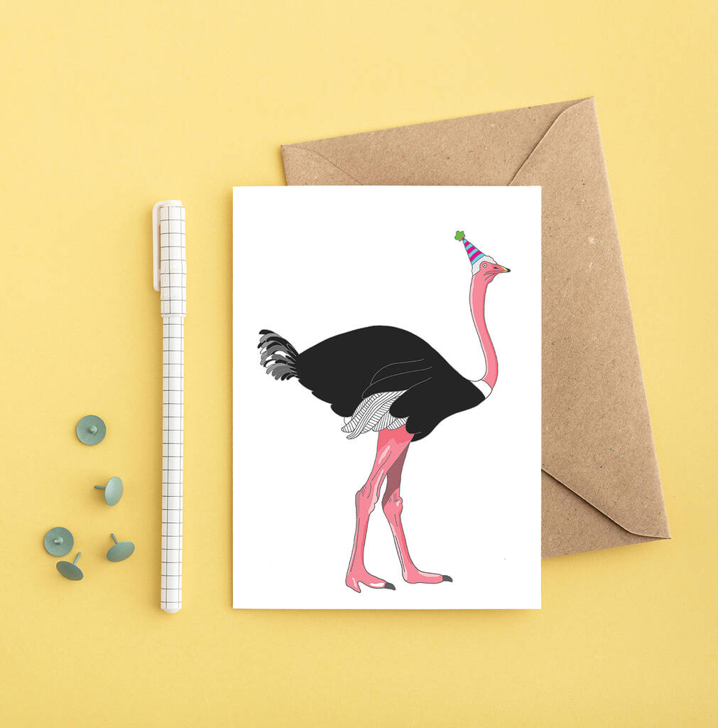 Ostrich In A Party Hat Greeting Card, 1 of 2