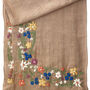 Hand Embroidered 100% Linen Scarf In Soft Brown Floral, thumbnail 5 of 5