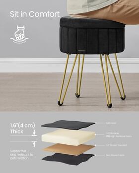 Velvet Storage Ottoman Stool With Seat And Metal Legs, 3 of 7