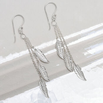 Sterling Silver Cascading Feather Dangly Earrings, 2 of 5