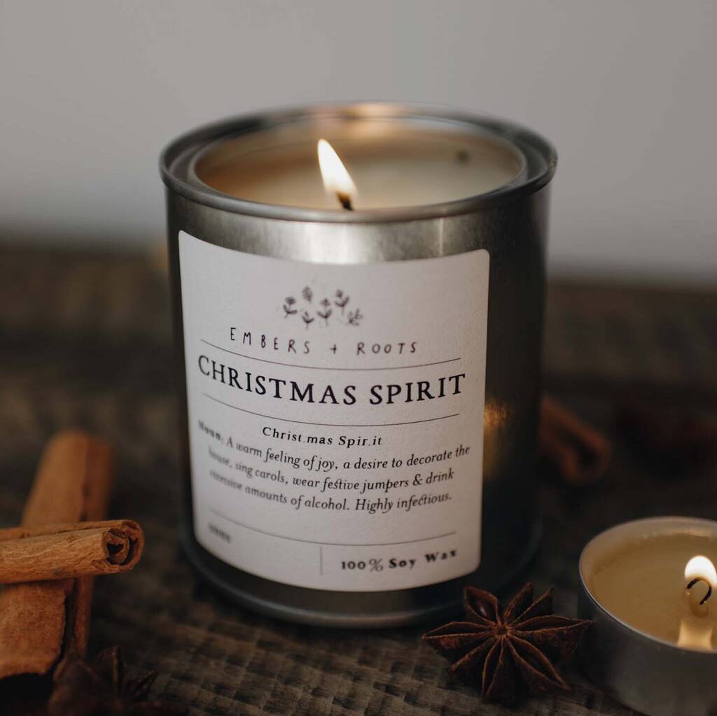 Christmas Spirit Tin Soy Wax Candle By Embers & Roots