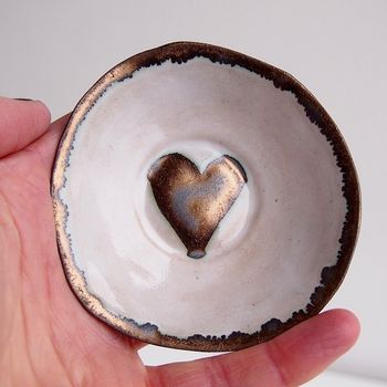 Handmade Valentines Gold Heart Ceramic Ring Dish, 2 of 11