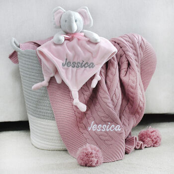 Personalised Elephant Comforter And Cable Blanket Pink, 2 of 11