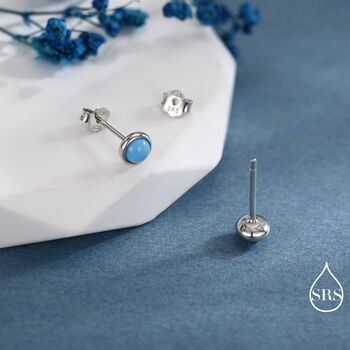 Sterling Silver Turquoise Stud Earrings, 3mm Or 4mm, Blue Or Green Turquoise Gemstone, 4 of 12