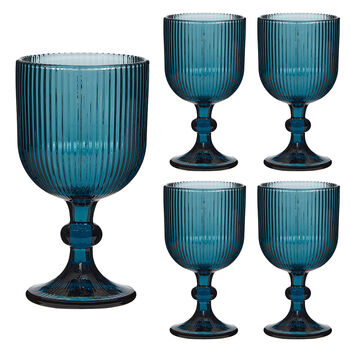 Set Of Four Sapphire Blue Glass Wine Goblets, 2 of 6