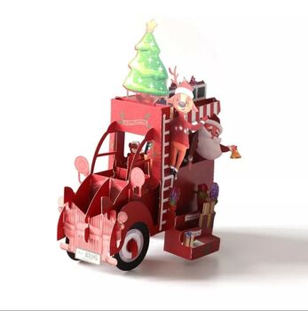 Pop Up 3D Christmas Card Santa Van And Snowman, 4 of 5