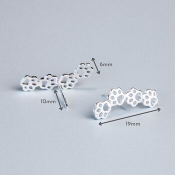 Sterling Silver Paw Print Ear Climber Stud Earrings, 2 of 4