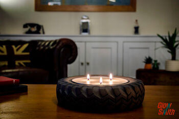 Off Road Wheel Candle Holder Car Gift | Refillable | Land Rover Gift | Candles For Men | Fresh Linen, 2 of 4