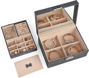 Two Tier Jewellery Storage Box Travel Case, 7 of 8