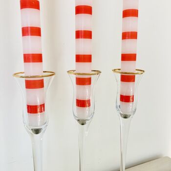 Set Of Three Vintage Tall Glass Candlesticks, 6 of 8