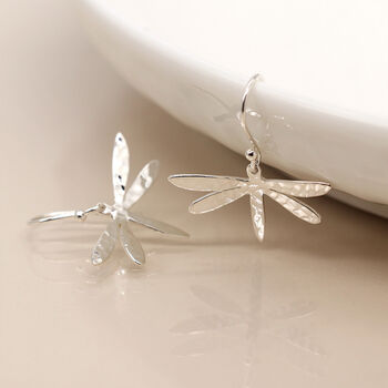 Sterling Silver Hammered Dragonfly Drop Earrings – 25mm X 15mm, 5 of 8
