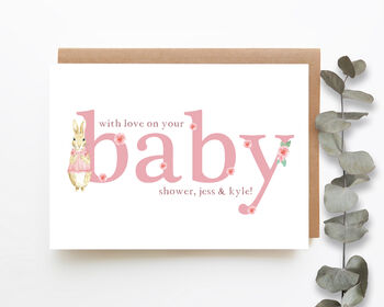 Personalised Pink Rabbit Baby Shower Card, 3 of 4