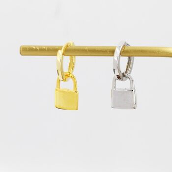 Sterling Silver Padlock Hoop Earrings, 3 of 11