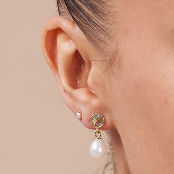 Clara Blue Topaz And Freshwater Pearl Drop Earrings, 2 of 3