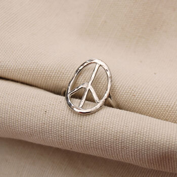 Organic Peace Symbol Hippie Ring In Silver Or Gold, 4 of 6