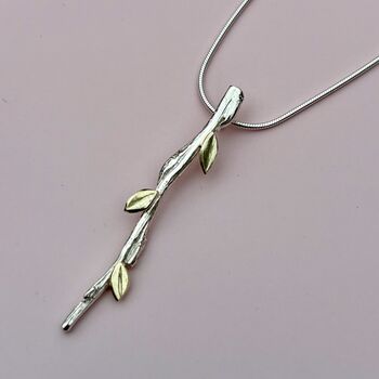 Silver Willow Pendant With Gold Leaves, 3 of 8