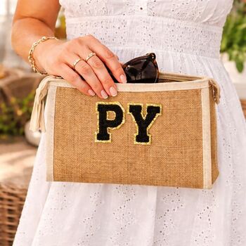 Personalised Canvas Jute Clutch Pouch Makeup Bag, 4 of 6