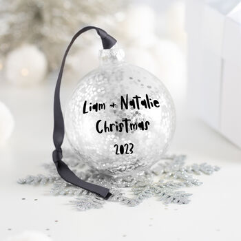 Personalised Couples Silver Christmas Bauble, 2 of 4