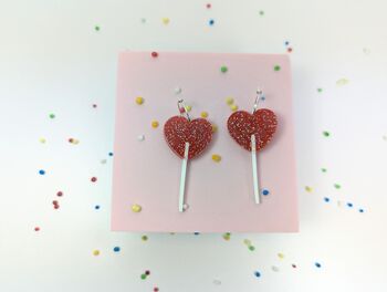 Heart Lollipop Earrings Acrylic Sterling Silver Hoops, 7 of 10