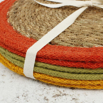 Respiin Set Of Six Seagrass And Jute Tablemats Brights, 10 of 11