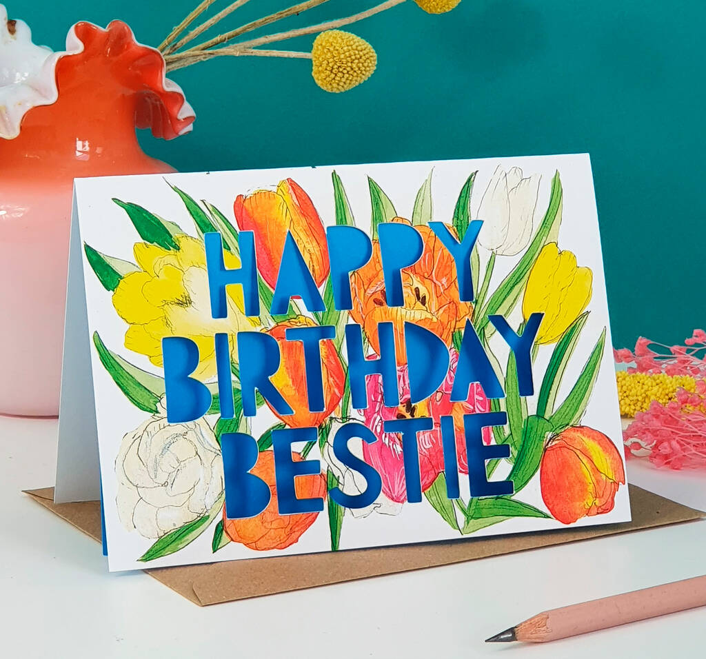 Happy Birthday Bestie Paper Cut Birthday Card, 1 of 4