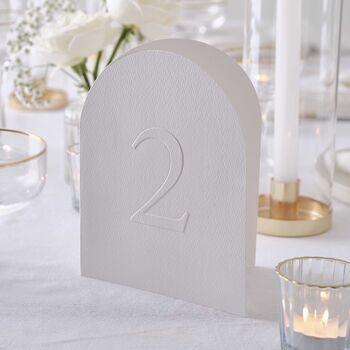 White Embossed Wedding Table Number Cards One To 12, 2 of 3