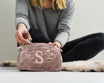 Personalised Quilted Charcoal Velvet Wash Bag, 5 of 6