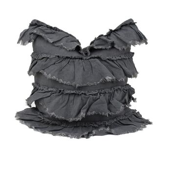 Linen Ruffle Cushion Charcoal, 3 of 4