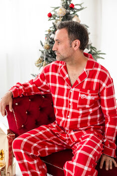 Family Xmas Personalised Embroidered Red Check Pyjamas, 6 of 9