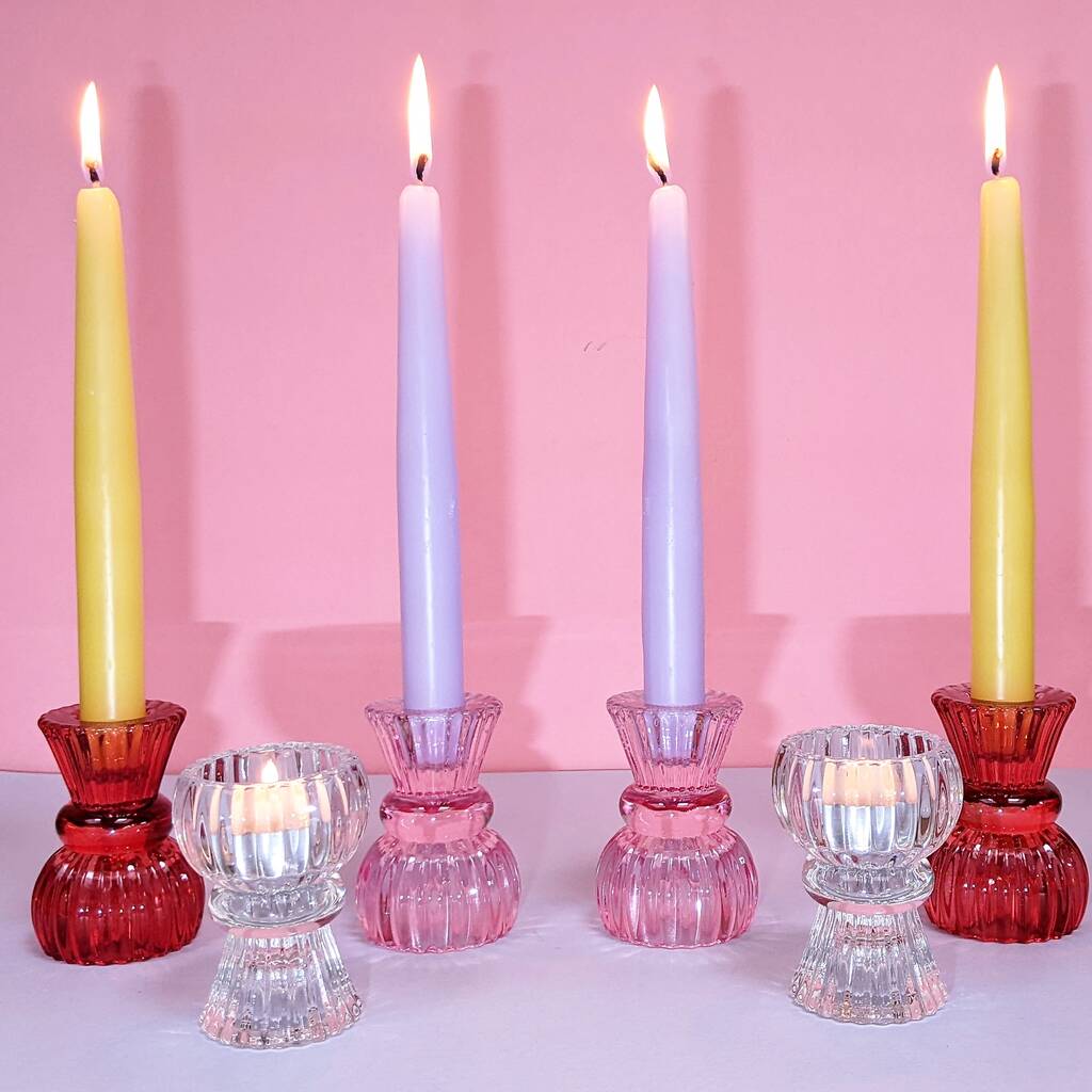 Coloured Double Ended Candlesticks And Candles Gift Set By Dolly's