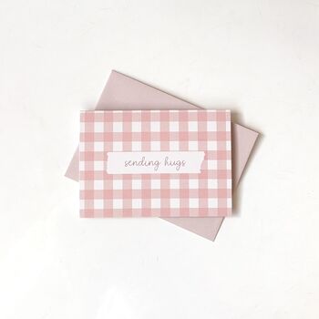 Sending Hugs Pink Gingham Mini Greetings Card, 2 of 3