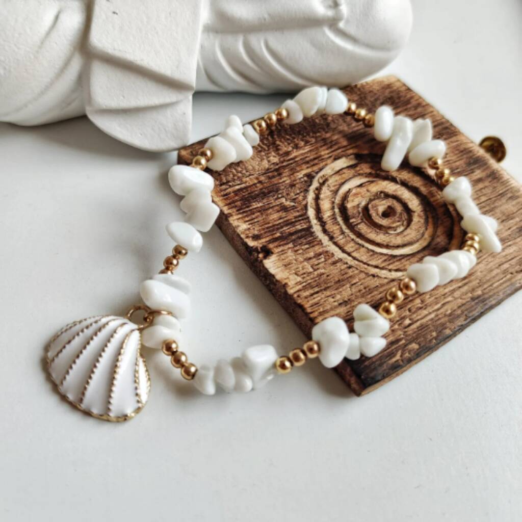 White Sea Clam Boho Seashell Bracelet, 1 of 4