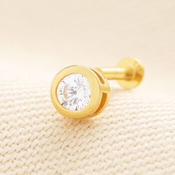 Sterling Silver Flush Set Crystal Piercing Earring In Gold, 2 of 4