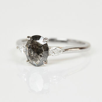 One Of A Kind Oval Salt And Pepper Diamond Engagement Ring, 2 of 2