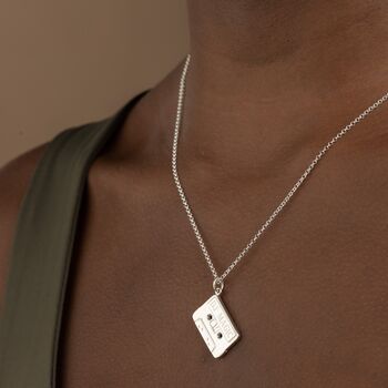 Engraved Sterling Silver Cassette Tape Necklace, 2 of 7