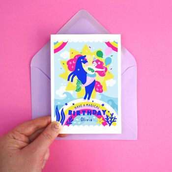 Personalised Mermaid Unicorn Happy Birthday Card, 2 of 6