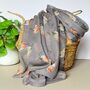 Watercolour Robins Print Scarf In Grey, thumbnail 1 of 3