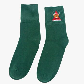 Women's Highland Cow Embroiderd Cotton Ankle Socks Three Pack, 4 of 5