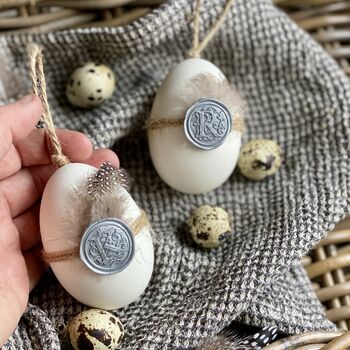 Goose Egg With Quail Feathers And Personalised Wax Seal, 9 of 9