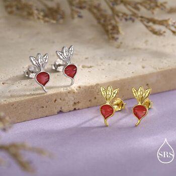 Sterling Silver Beetroot / Radish Stud Earrings, 4 of 12