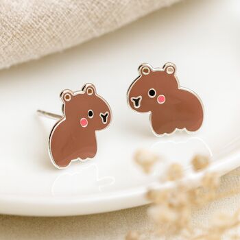 Sterling Silver Enamel Capybara Stud Earrings – 10mm X 8mm, 2 of 7
