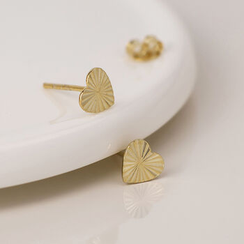 Gold Plated Sterling Silver Sunburst Heart Stud Earrings – 7mm, 5 of 8