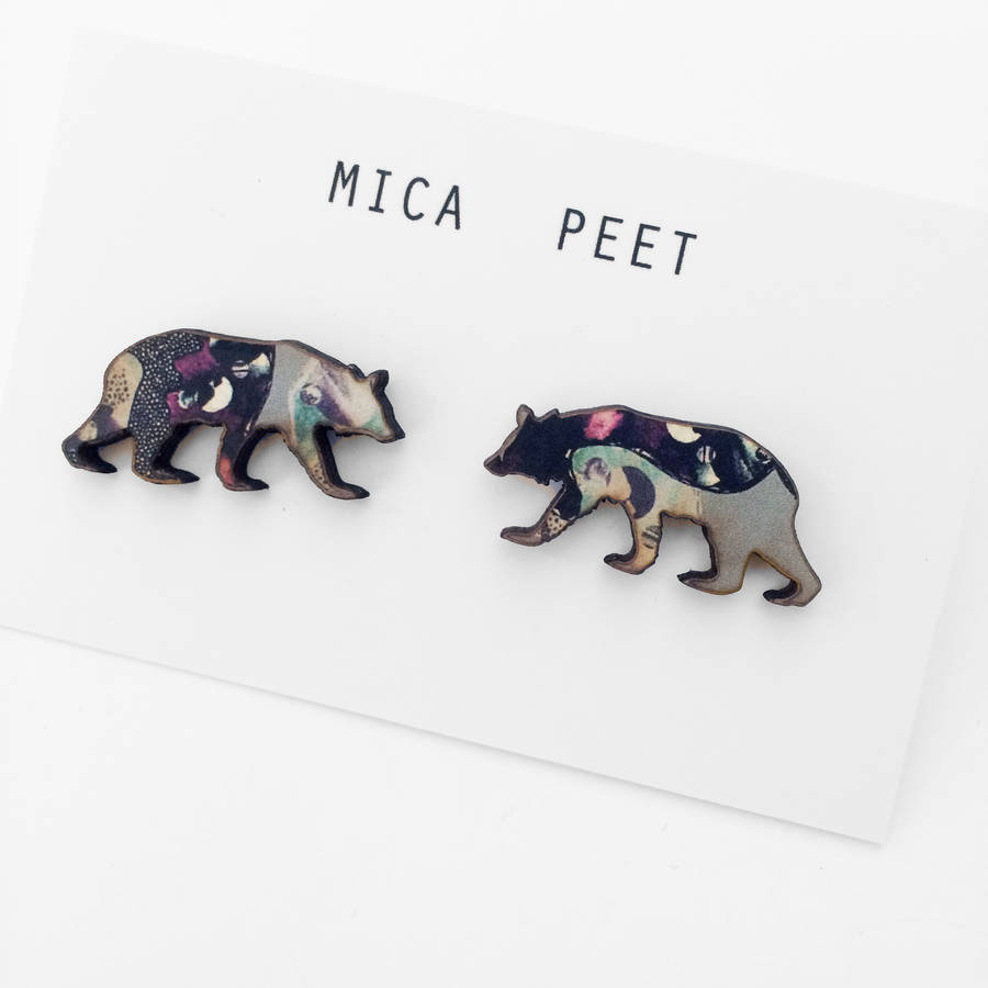 bear stud earrings by mica peet | notonthehighstreet.com