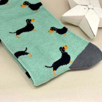 Men's Bamboo Little Sausage Dogs Socks In Mint, 2 of 2