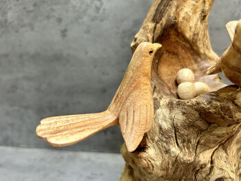 Hand Carved Wooden Nesting Birds Ornament, 8 of 12