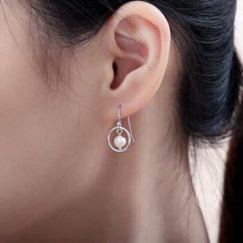 Genuine Freshwater Pearl And Circle Drop Earrings, 2 of 9